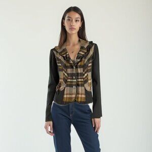 ❤️ CRiSCA Plaid wool blend Women's Jacket with Ruffle Collar 6